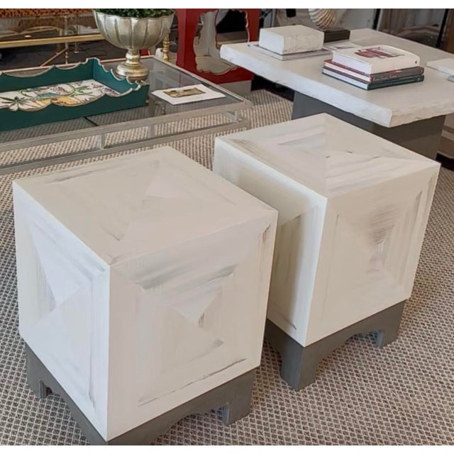 Transitional St. Charles Cube Side Table in Hand Finished Horn For Sale - Image 3 of 4
