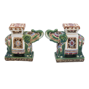 Vintage Boho Chic Ceramic Elephant Plant Stands / Bookends