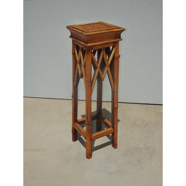1990s Vintage French Counry Bamboo Rattan Plant Stand ~ Side Table For Sale - Image 5 of 14