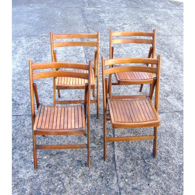 Modern Vintage Folding Wooden Chairs, 1970s, Set of 4 For Sale - Image 3 of 11