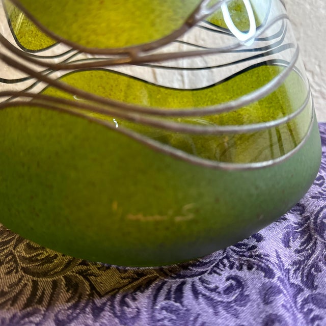 Vintage Green Glass and Metal Artist Signed Vase For Sale In Miami - Image 6 of 10