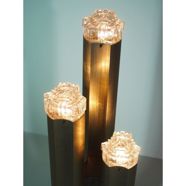 Three Towers Brass Standing Lamp by Gaetano Sciolari, Italy, 1970s, in Flawless conditions. Designed 1970 to 1979 This...
