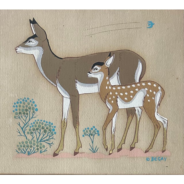 Mid Century Original Painting of a Deer and Fawn For Sale - Image 4 of 5
