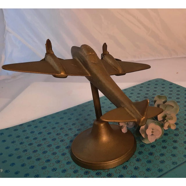 Vintage Brass Airplane Model Figurine For Sale - Image 4 of 8