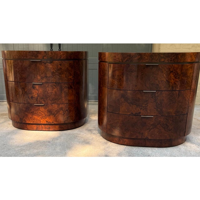 Contemporary Jonathan Charles Jacques Burl Walnut Demilune Nightstand, Set of 2 For Sale - Image 3 of 10