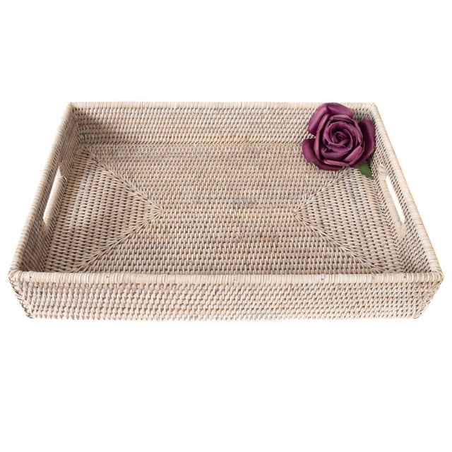 2020s Artifacts Rattan Rectangular Tray With Cutout Handles For Sale - Image 5 of 6