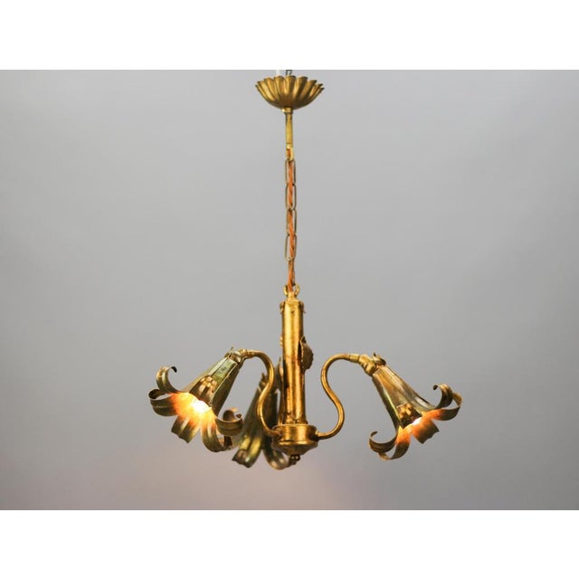 Gilt Metal Three-Light Chandelier by Hans Kögl, 1970s For Sale - Image 4 of 18
