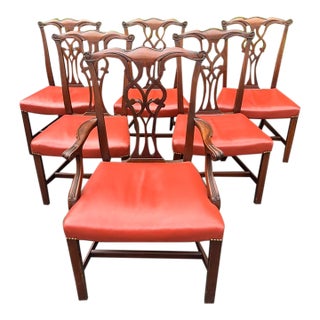 Set of 6 Mid 20th Century Mahogany Chippendale Style Dining Chairs For Sale