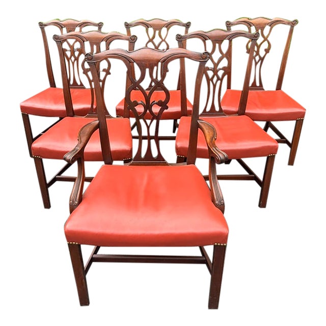 Set of 6 Mid 20th Century Mahogany Chippendale Style Dining Chairs For Sale