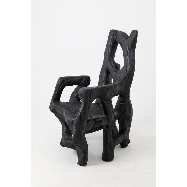 Brutalist Sculptural Armchair in Burnt Oak Wood by Logniture For Sale - Image 4 of 17