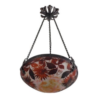 French Art Deco Pendant Light by Daum & Majorelle - 1925 Cameo Chandelier France For Sale