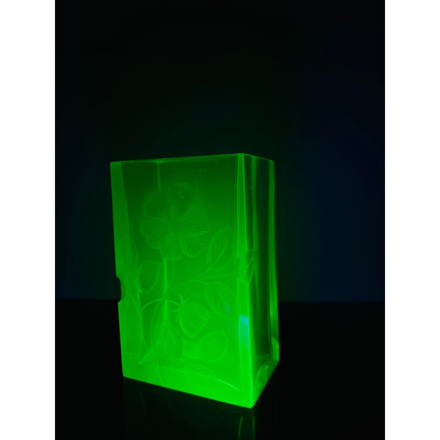 Karlsbad Uranium Glass Vase with Hand-Engraved Floral Décor by Moser, Czechoslovakia, 1920s For Sale - Image 4 of 13