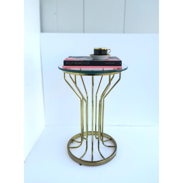 Metal Brass Side Table With Round Glass Top, Circa Late 20th Century For Sale - Image 7 of 11
