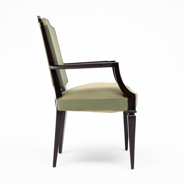 1940s Set of Four French Art Deco Ebonized Wood and Green Upholstered Armchairs For Sale - Image 5 of 9