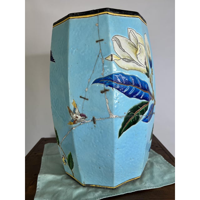 Large Japonist Ceramic Garden Stool attributed to the Longwy School, France, Late 19th Century For Sale - Image 11 of 17