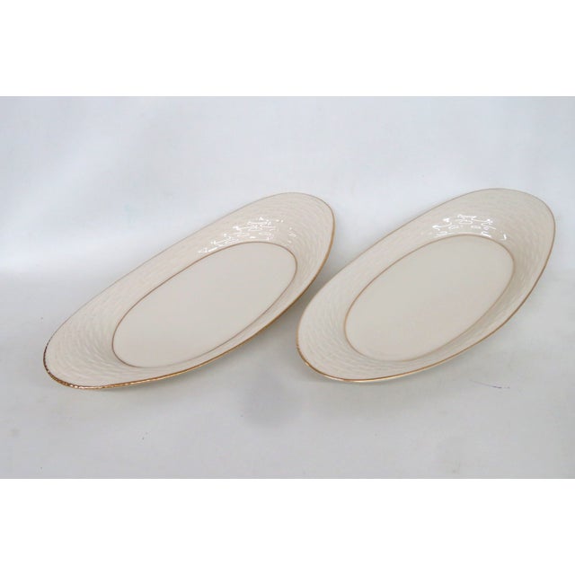 Mid-Century Modern Mid 20th Century Lenox China Bread Tray Pair of 2 Porcelain Serving Platters With Gold Trim For Sale - Image 3 of 16