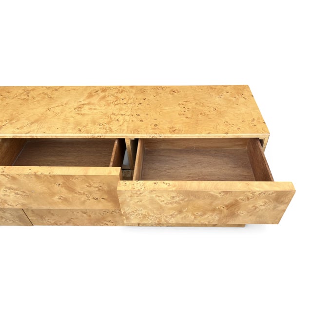 Vintage 1970s Hollywood Regency Burl Wood Eight-Drawer Dresser With Black Base For Sale - Image 11 of 13