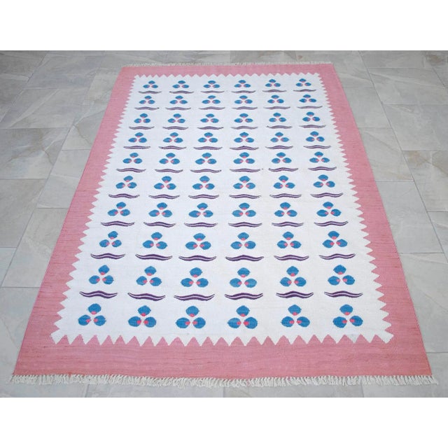 Turkish Silk Rug Kilim HandWoven Chintamani Motif Oushak Area Rug - 4′2″ × 6′4″ For Sale - Image 13 of 18