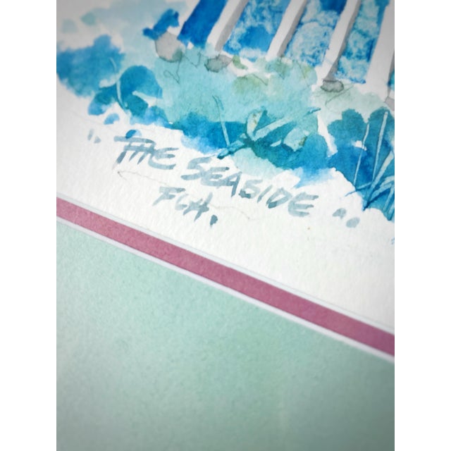 Large Jerry Baum Signed Watercolor “The Seaside” Coastal Southern Home, 1991 - Framed For Sale - Image 4 of 11