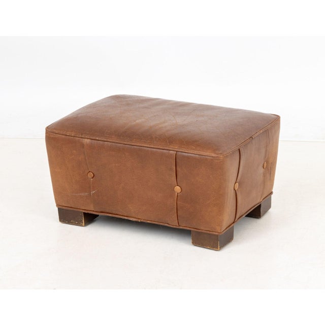Brown Art Deco Brown Leather Club Chair and Ottoman For Sale - Image 8 of 10