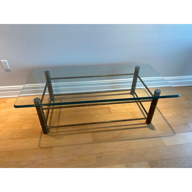 1970s Faux Bamboo Aged Brass and Beveled Glass Coffee Table Attributed to Mastercraft For Sale - Image 13 of 13