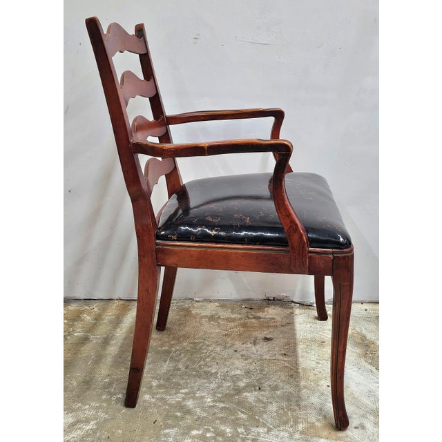 Pair of French Country Mahogany and Upholstered Ladderback Armchairs For Sale - Image 4 of 8