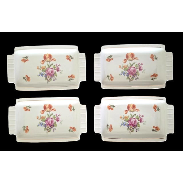 Charming set of vintage rectangular appetizer or snack plates by CP Colditz, crafted in fine porcelain and dating to the...