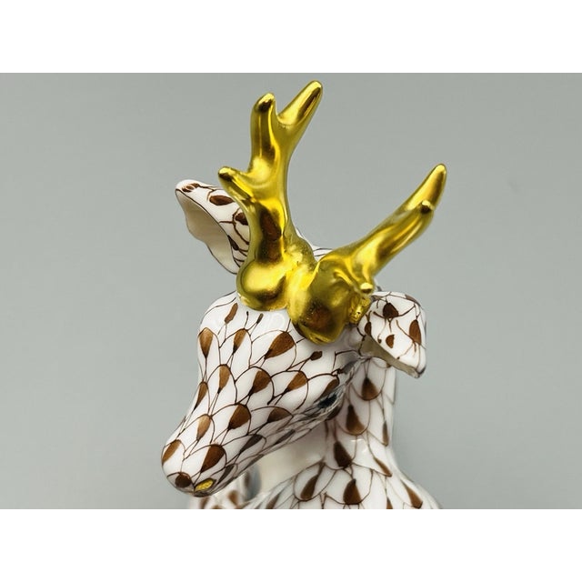 Herend Vintage MCM Herend Roe Buck in Chocolate Fishnet Deer Figurine For Sale - Image 4 of 5