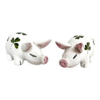 Mid 20th Century Plichta Clover Design Hand Painted Ceramic Pigs - Set of 2 For Sale