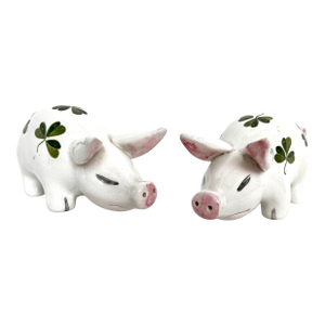 Mid 20th Century Plichta Clover Design Hand Painted Ceramic Pigs - Set of 2