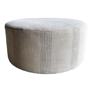 Round 36" Ottoman in Heavy Linen Stripe