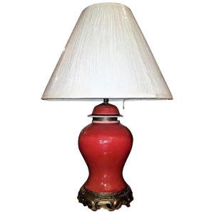 American Dedham Pottery Oxblood and Gilt Bronze Table Lamp Large