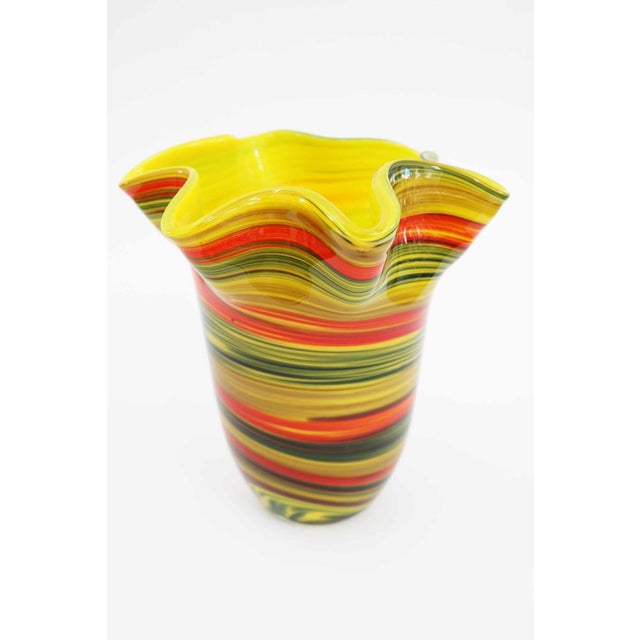 Glass Large Italian Multicolored Swirl Fazzoletto Murano Glass Vase, 1970s For Sale - Image 7 of 7