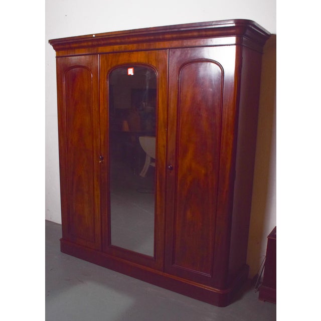 Antique English Three-Door Wardrobe with Mirror, 1910 For Sale - Image 3 of 13