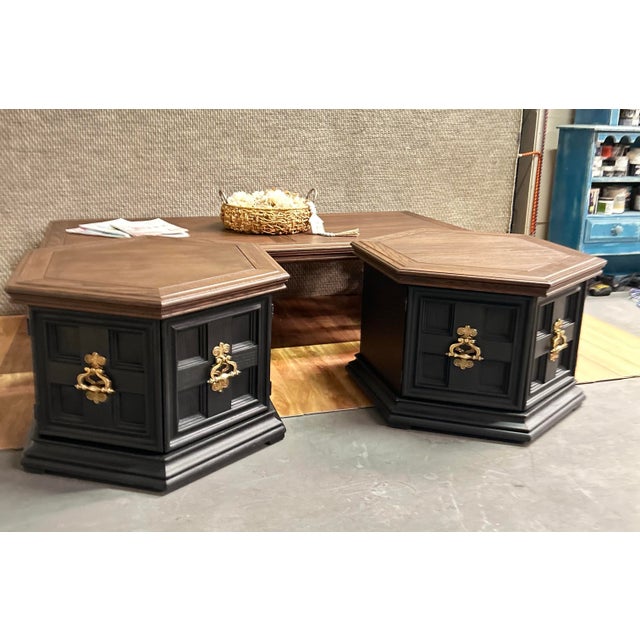 Beautiful Vintage Mediterranean, Brutalist ,Three Piece Coffee Table Set. Rustic/Farmhouse. Custom Hand Painted. For Sale - Image 11 of 12