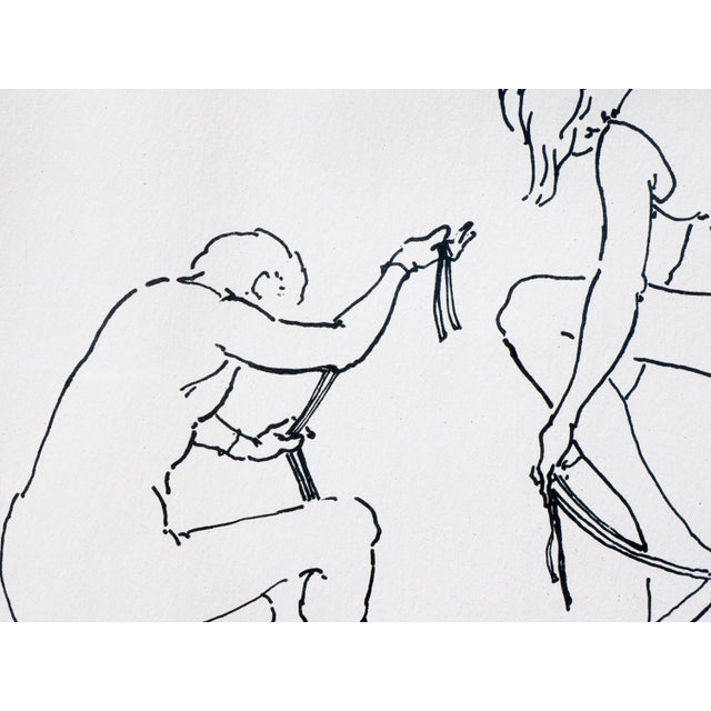 Black and white figurative drawing by Texas artist William Anzalone. The drawing depicts nude women dressing up. Signed by...