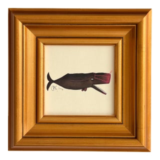 Original Hand-Painted Whimsical Whale Painting, Framed For Sale
