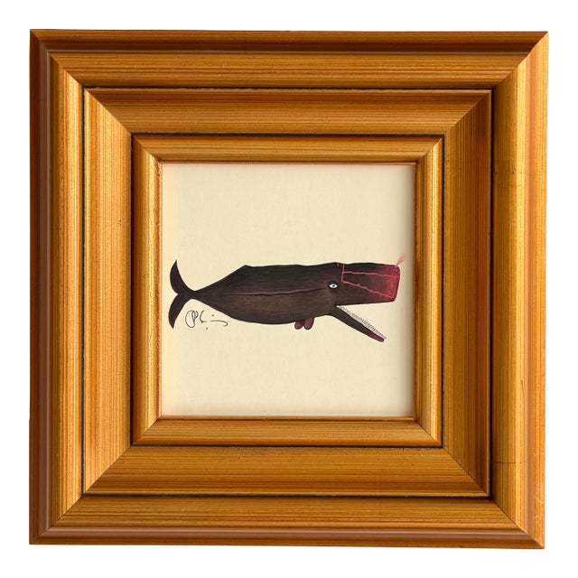 Original Hand-Painted Whimsical Whale Painting, Framed For Sale