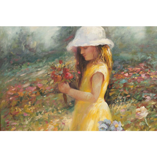 Paint 1990s Impressionist Style 'Nature's Child' Original Oil Painting, Signed 'Fergus' For Sale - Image 7 of 13