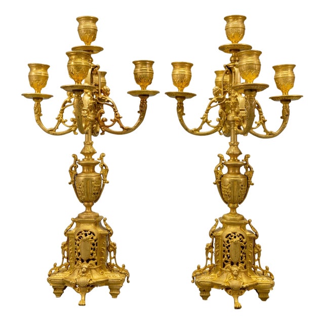 French Neoclassical Bronze Candelabras, 1920s, Set of 2 For Sale
