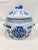 Stunning vintage lidded jar. Blue and white. Ceramic. Made in China. Perfect for display on a mantle, buffet, fireplace...