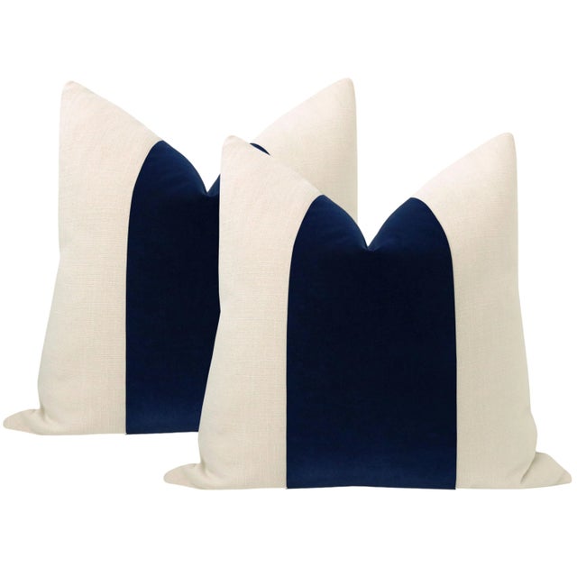 22" Sapphire Mohair Panel + Linen Pillows - a Pair For Sale In Tulsa - Image 6 of 6