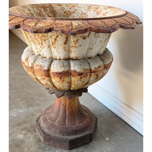 Antique French Cast Iron Garden Urn, Distressed Patina, 19th Century For Sale - Image 11 of 13
