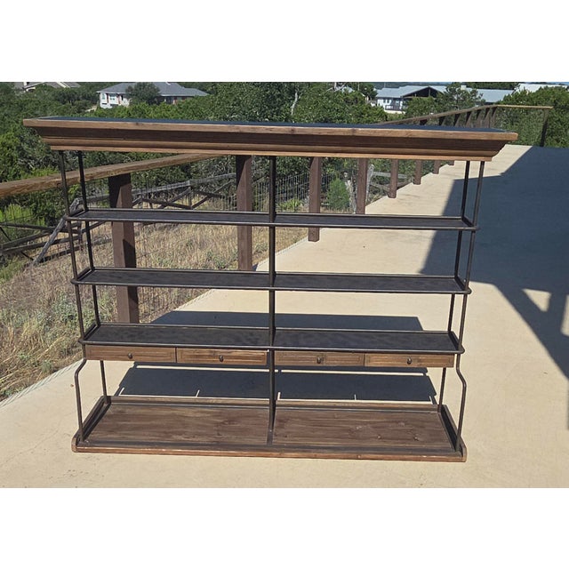 Modern Mercantile Display with Iron and wood elements. This can be used on top of a cabinet or alone.