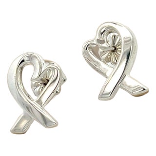 Late 20th Century Tiffany & Co Estate Heart Pierced Earrings by Paloma Picasso Sterling Silver, A Pair For Sale