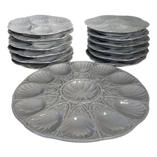 Oyster Dish and Plates from Sarreguemines, France, 1970, Set of 13 For Sale