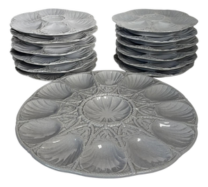 Oyster Dish and Plates from Sarreguemines, France, 1970, Set of 13