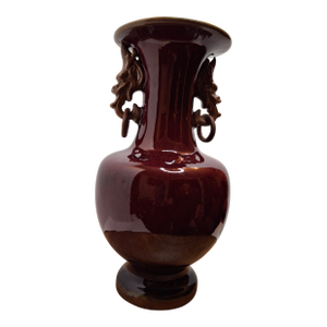 Antique 19th C Chinese Sang De Boeuf Oxblood Flambe Hu Vase - Dragon Handles