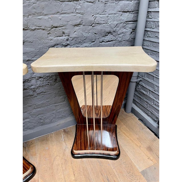 Italian Mirrored and Lacquered Goatskin Console Tables, 1950, Set of 2 For Sale - Image 10 of 17