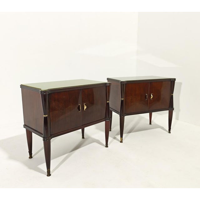 Italian Bedside Tables in Wood, Glass, and Brass in the style of Vittorio Dassi, 1950s, Set of 2 For Sale - Image 11 of 18